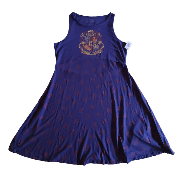 Women Harry Potter All Over Print Hogwarts Crest Collar Sun Dress Size Large NWT - Picture 2 of 9